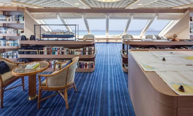 Relax in the observation lounge and library.