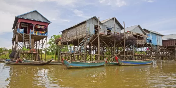 Floating village in Southeast Asia