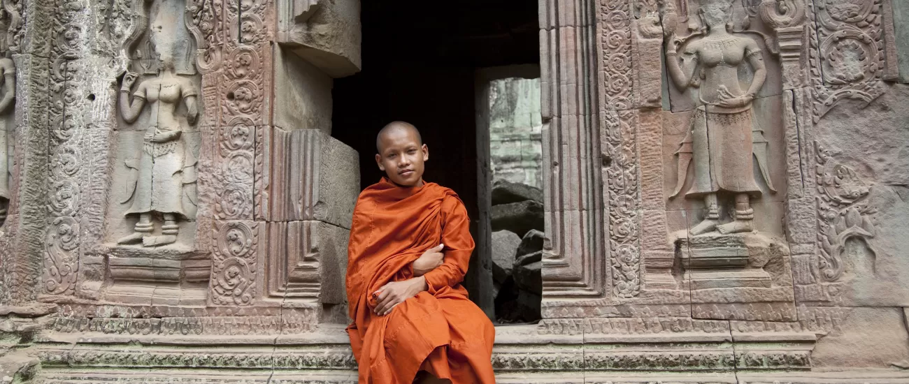 Monk at Angkor temple