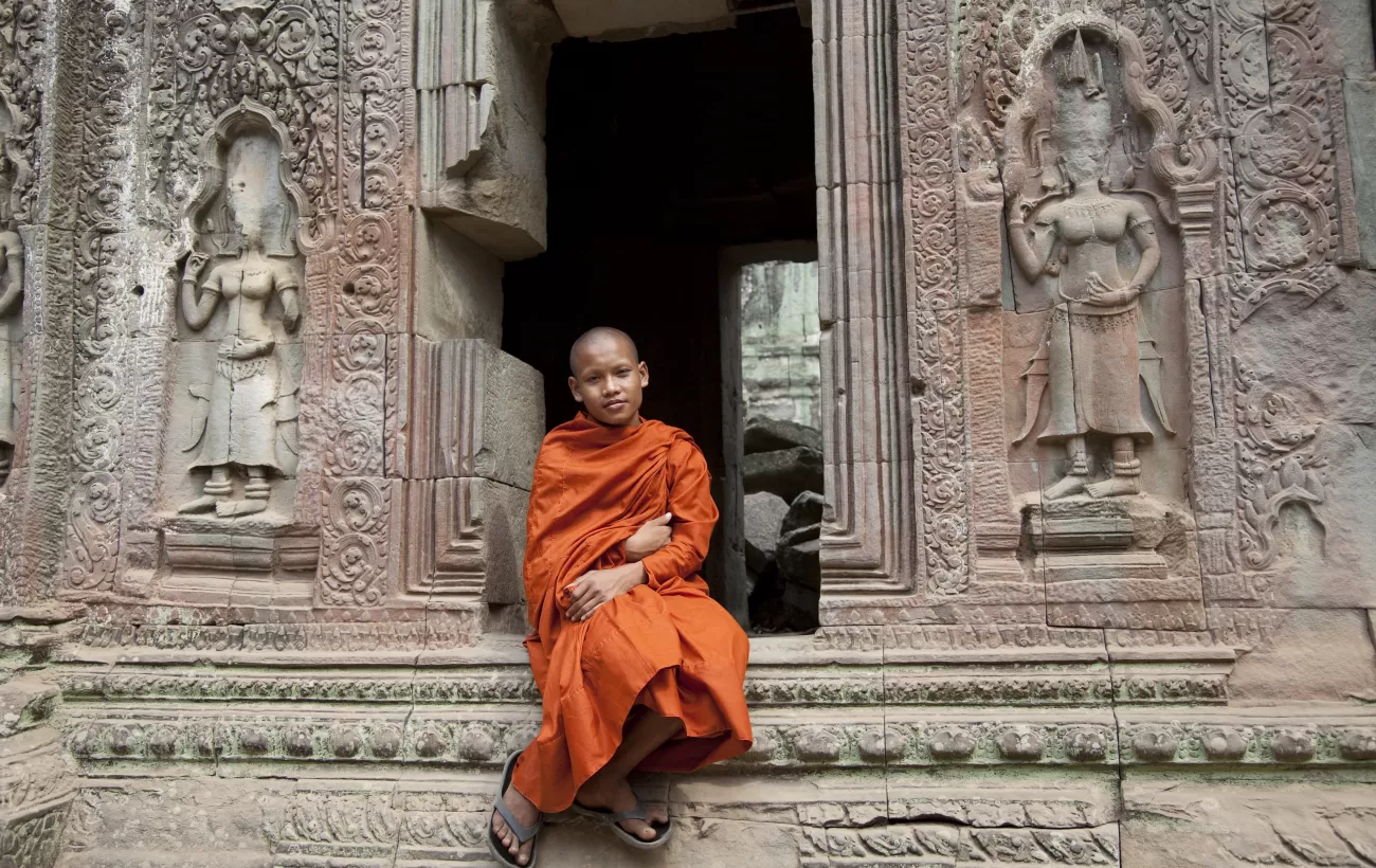 Monk at Angkor temple