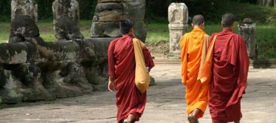 Monks walking near Angkor Thom