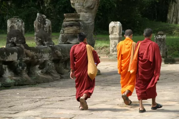 Monks walking near Angkor Thom