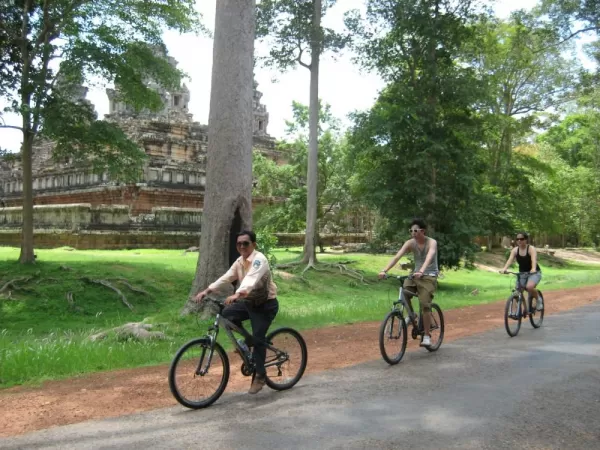 Cycling near the ruins of Angkor Wat