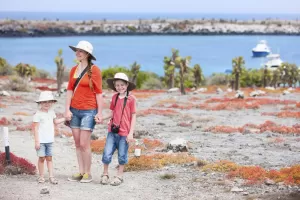 Family exploring from their Galapagos cruise ship