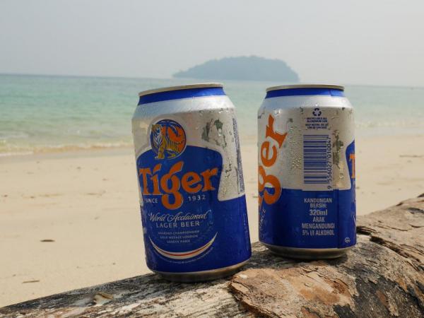 Tiger beer on the beach in Borneo