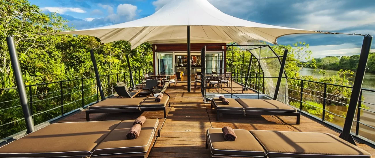 Outdoor lounge on board the Aqua Amazon