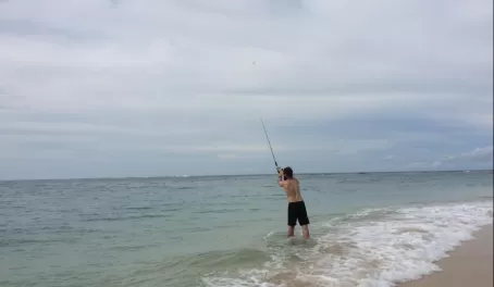 Matt fishing off the island point