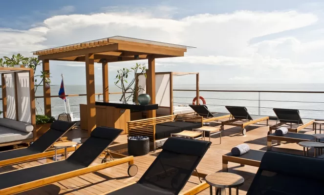 Outdoor lounge on board the Aqua Mekong