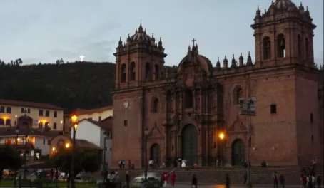 Cathedral in Cusco at dusk