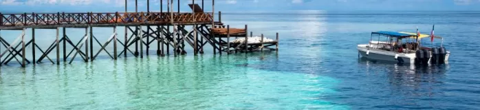 Boats at dive site in Sipadan Island, Sabah