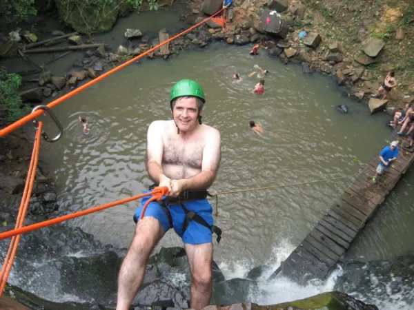 Rapelling down the waterfall!