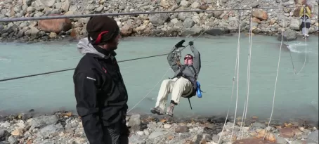 Crossing the Rio FitzRoy by Tyrolean Traverse