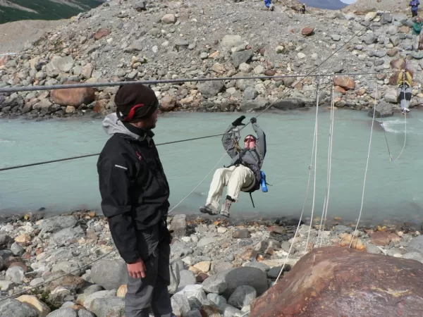 Crossing the Rio FitzRoy by Tyrolean Traverse