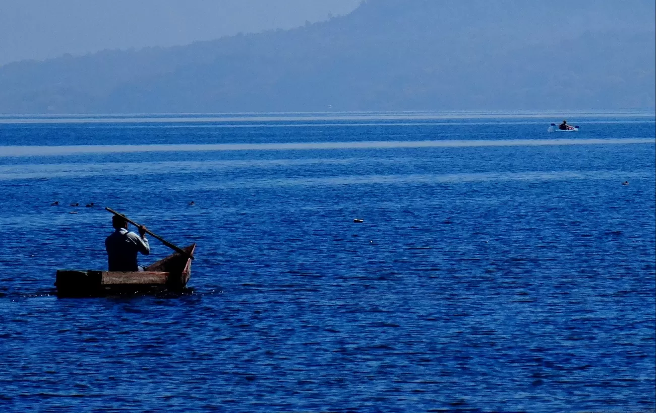 Lone boat on Lake Atitlan
