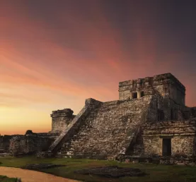 Sunset in ancient Mayan city of Tulum
