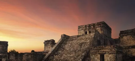 Sunset in ancient Mayan city of Tulum