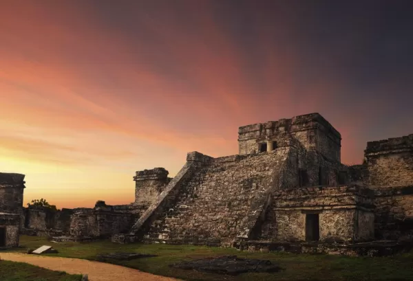 Sunset in ancient Mayan city of Tulum