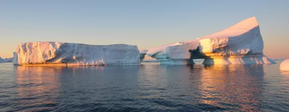 Icebergs at sunset