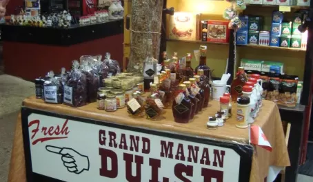 Slocum & Ferris Market Stall selling Dulse (seaweed) and Maple Syrup
