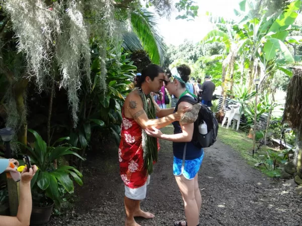 Hawaiian ceremony before hiking