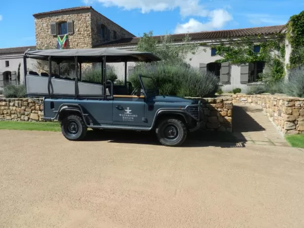 Wine safari vehicle at Waterford Estate
