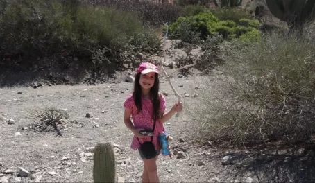 Samantha Hiking thru the Cactus on Santa Catalina