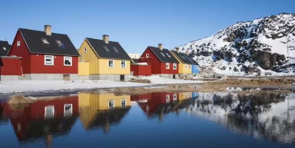 Reflection of colorful houses in Greenland