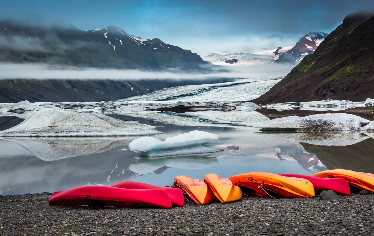 Getting ready to kayak near a glacier