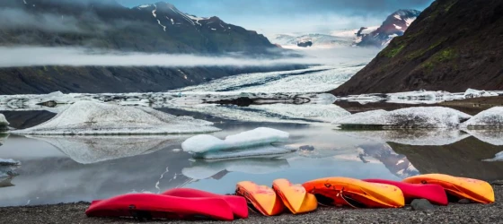 Getting ready to kayak near a glacier