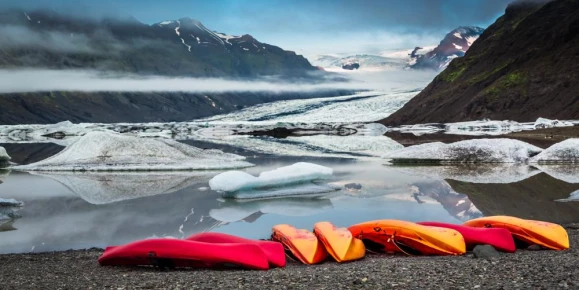 Getting ready to kayak near a glacier