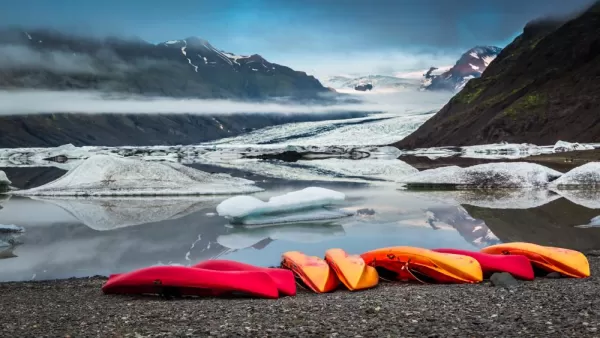 Getting ready to kayak near a glacier