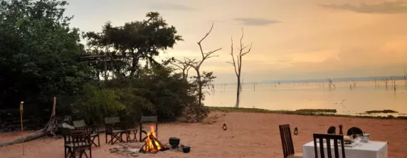 Beachside dining on shore of Lake Kariba