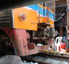 Train passing through the Mae Klong Market